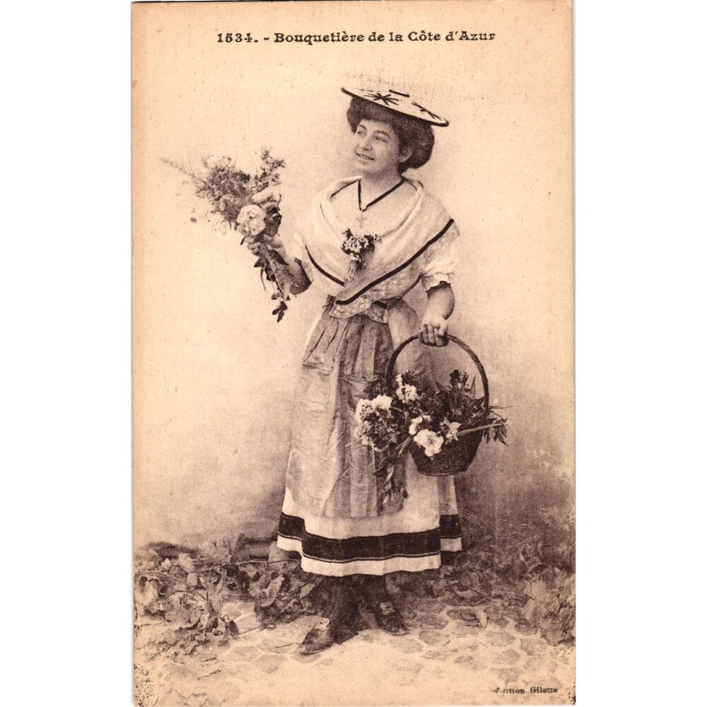 Vintage Postcard Bouquetiere De La Cote DAzur Antique French Photography Giletta